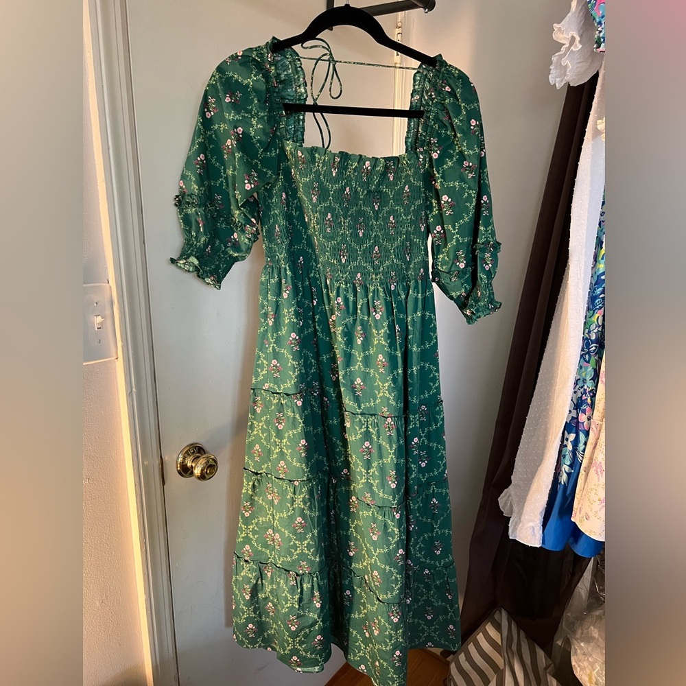 Hill House Nesli Nap Dress - Emerald Trellis - L
